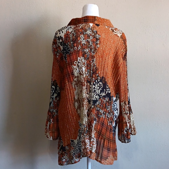 Autumn Multi-Print Lightweight Tunic, Button Up V-Neck & Long Bell Sleeve - Picture 12 of 12